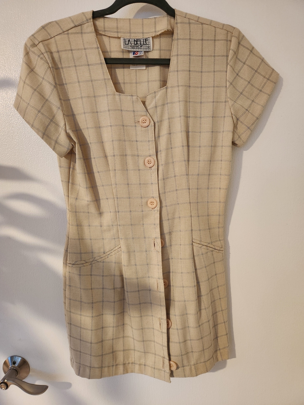 La Belle Cream Plaid Button-Down Mini Dress